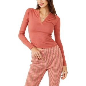 Free People | Billie Split Neck Layering Top In Warmstone NWT